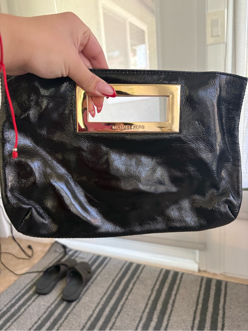 Michael Kors Black Patent Leather Clutch with Gold Accent Handle